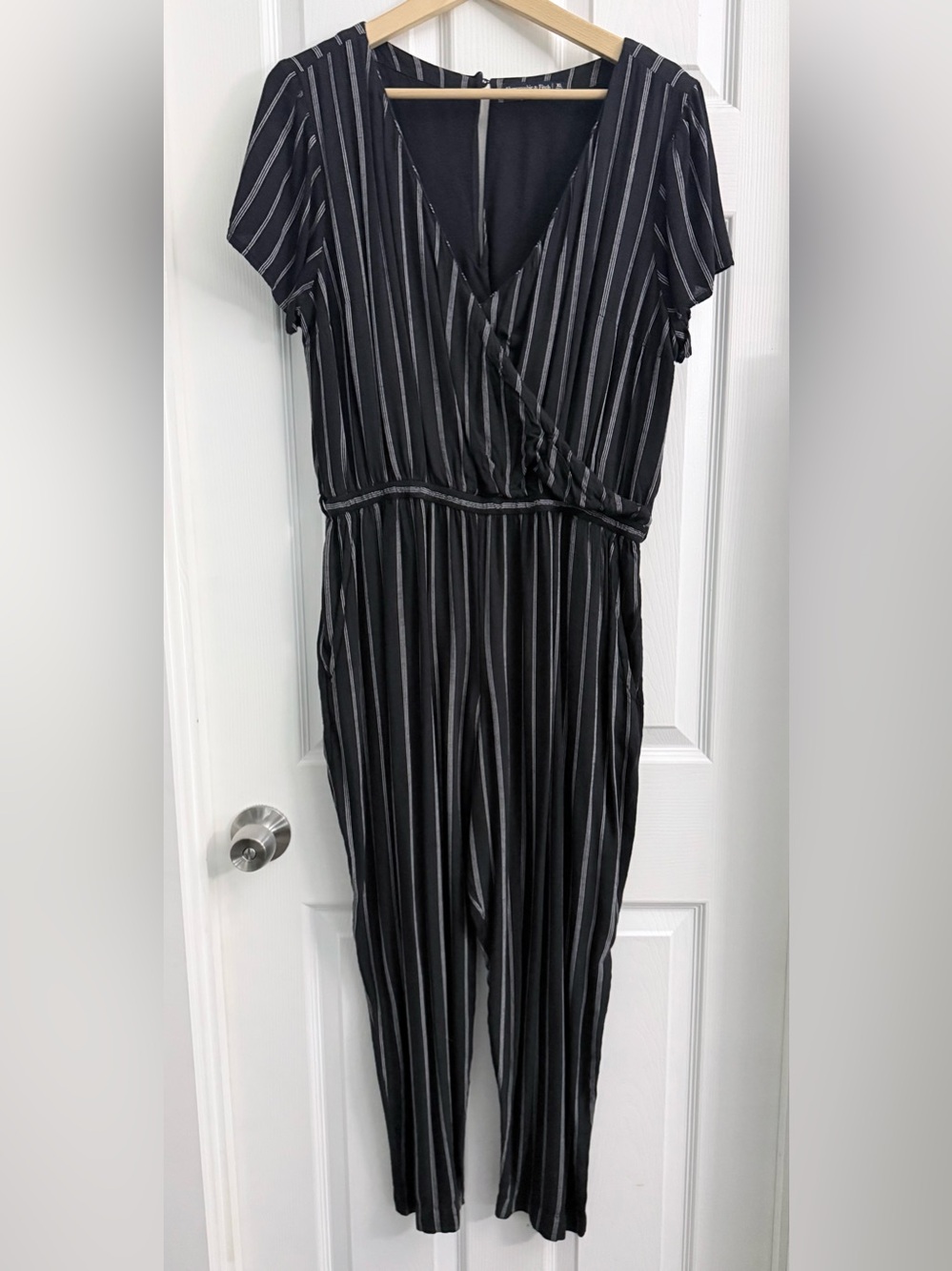 Abercrombie and Fitch Black and White Striped Jumpsuit